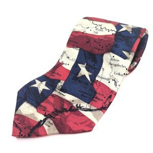 Vintage RM Studio Mens Tie Texas Flag Map 100% Silk Ralph Marlin 3.75” Wide